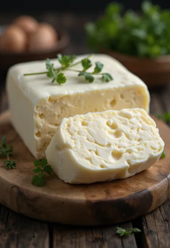 Bivolje maslo v majhni keramični skledi, kremasta maščoba svetle barve