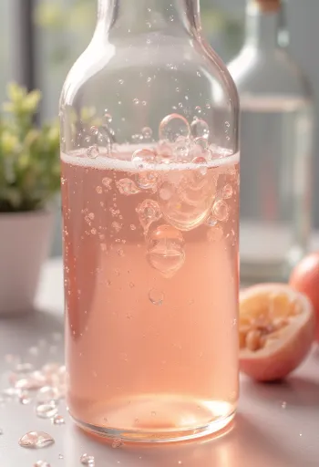 Vinski kis v stekleni posodi, okoli njega rdeče in belo grozdje, grozdni mošt in matična goba v steklenici