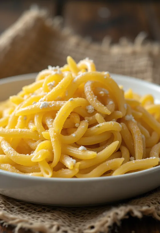 Testenine iz durum pšenice v rustikalni keramični skledi, razporejene na leseni površini