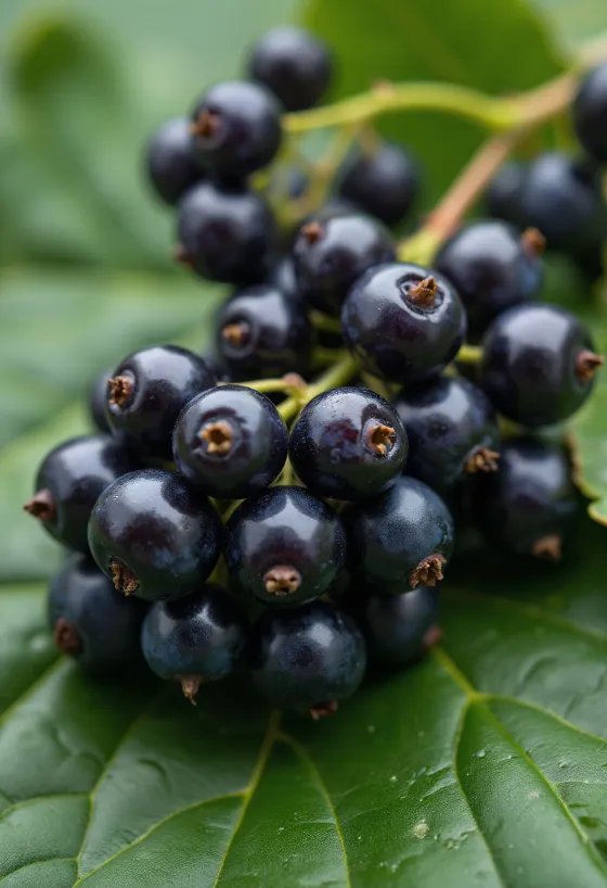 Sveže jagode črnega ribeza v skledi in na mizi, z domačo marmelado in listi