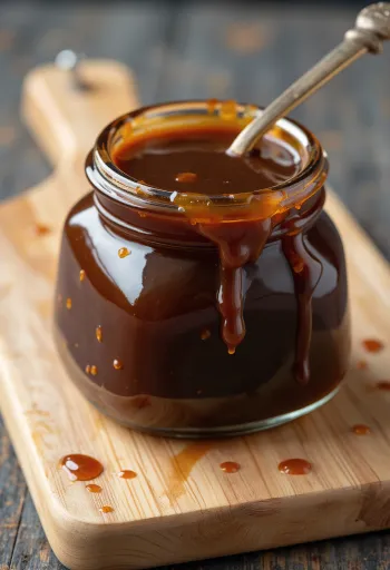 Temna hoisin omaka v keramični skodelici, okoli nje fermentirana sojina zrna, mešanica petih začimb, česen, kis, sezamovo olje in sladkor