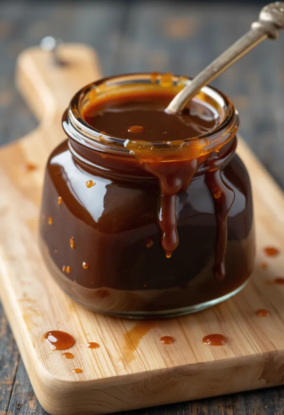 Temna hoisin omaka v keramični skodelici, okoli nje fermentirana sojina zrna, mešanica petih začimb, česen, kis, sezamovo olje in sladkor