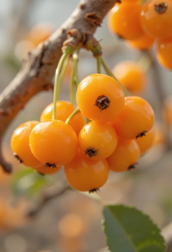Oranžne jagode rakitovca na veji, na rustikalni leseni površini
