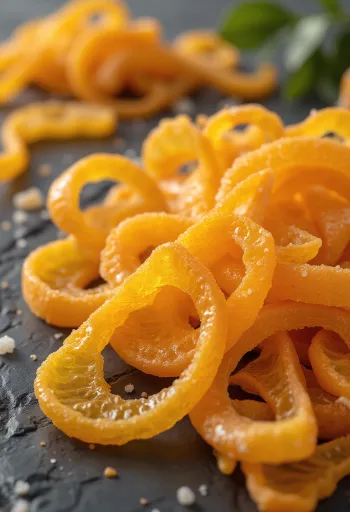 Kandirana pomarančna lupinica v skodelici, s svežimi koščki pomaranče, sladkorjem in medom