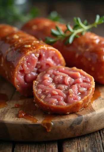 Narezana suha klobasa na leseni deski z začinjeno, mastno marmoriranostjo