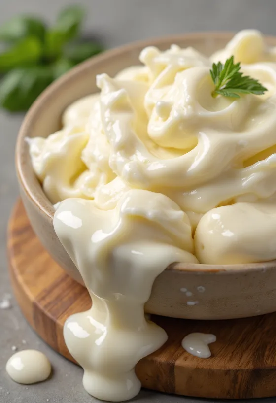 Svilnat mascarpone kremni sir v keramični posodici z žlico