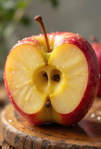 Sveža jabolka Honeycrisp in rezine na rezalni deski
