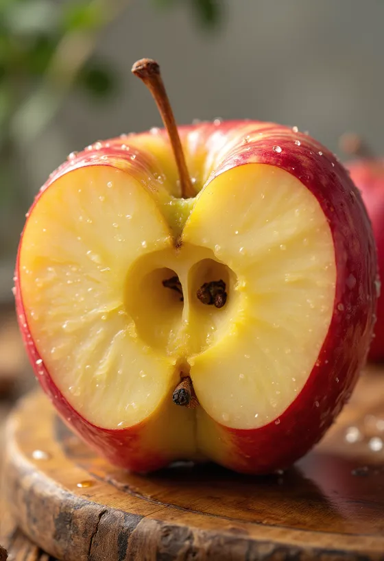 Sveža jabolka Honeycrisp in rezine na rezalni deski