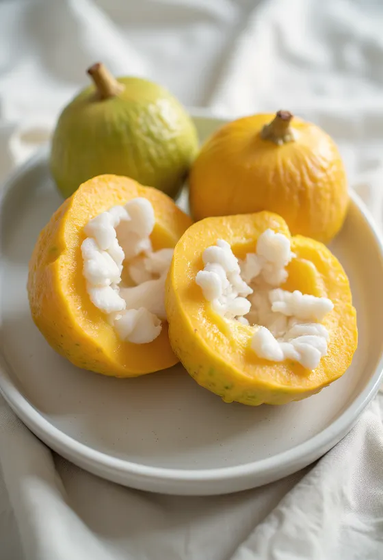 Narezan sadež santol na kuhinjski deski