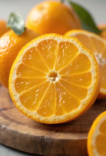 Sveže pomaranče, cele in prerezane, v skledi in na leseni mizi, s sveže stisnjenim pomarančnim sokom