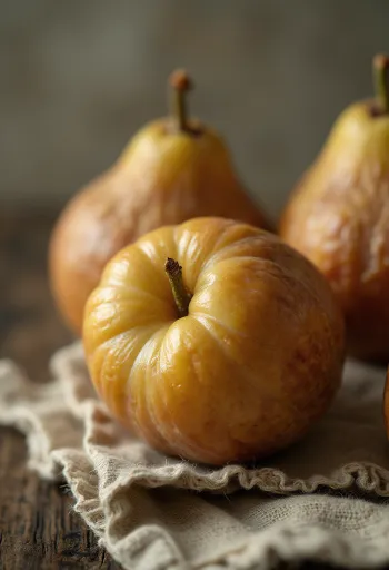 Narezana in cela nešplja z rjavo lupino, želatinasto notranjostjo in pečkami na leseni površini