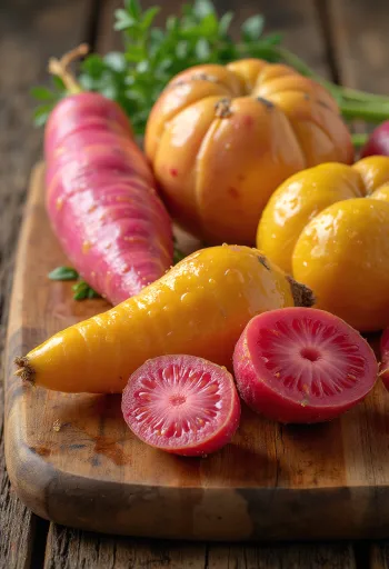 Barviti gomolji oce (Oxalis tuberosa) na deski