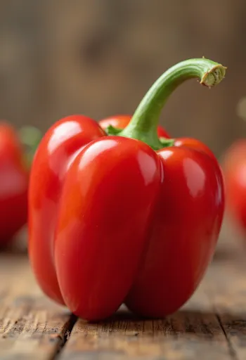 Sveža rdeča, zelena in rumena paprika, narezana in cela, na leseni površini