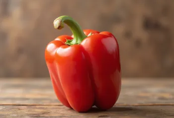 Sveža rdeča, zelena in rumena paprika, narezana in cela, na leseni površini