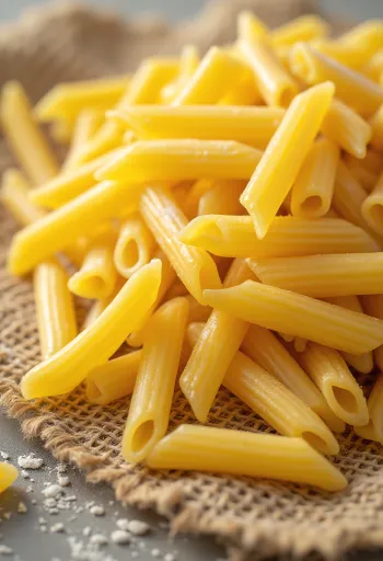 Suhe testenine penne z rebrasto površino na lesenem ozadju