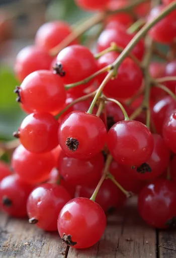 Sveži grozdi rdečega ribeza v skledi in na mizi, z domačo ribezovo marmelado