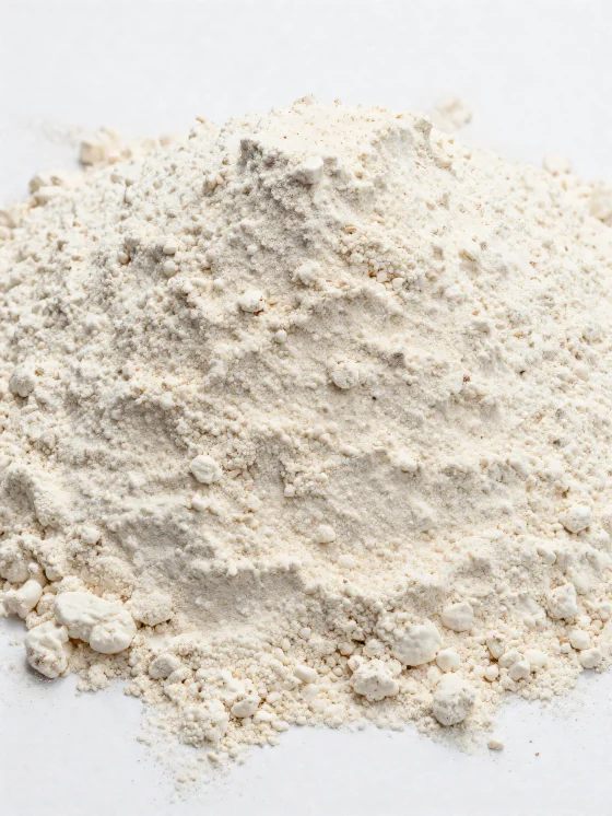 Pirina moka v keramični skledi, naraven, svetlo rjav odtenek