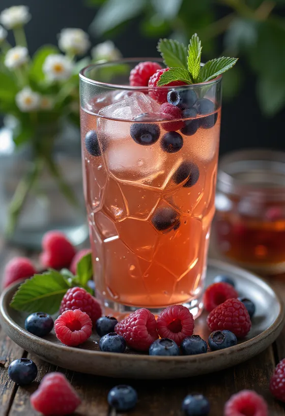 Sadni cider z ledom in svežim jagodičevjem