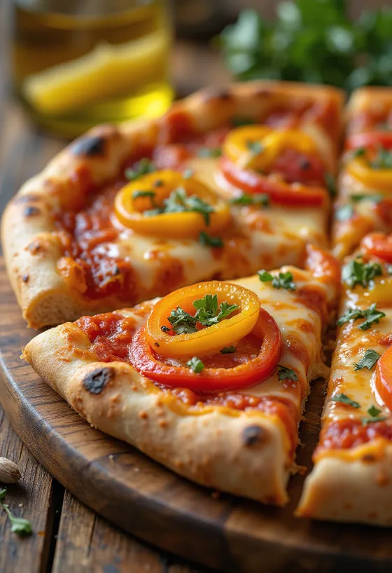 Pizza ai Peperoni z barvnimi paprikami in mocarelo