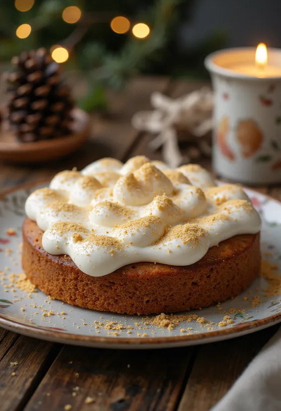 Božična začimbna torta okrašena s cimetom in zlatim prahom