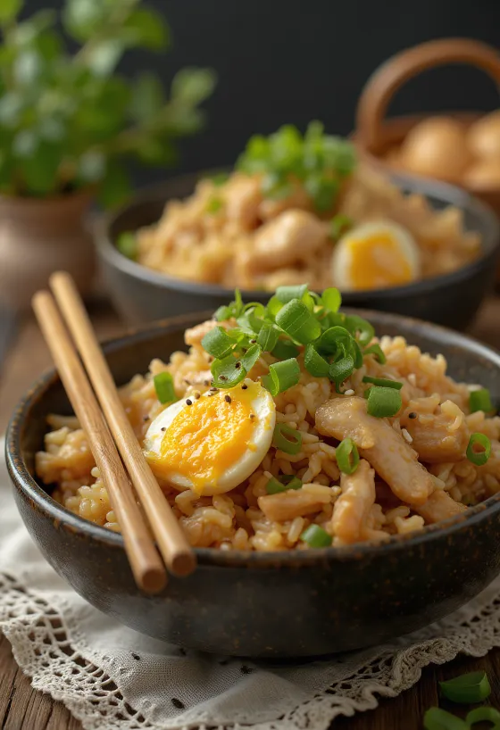Nasi Goreng s Satayjem, postrežen z bogatimi začimbami in satay omako