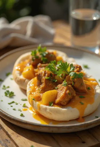 Bunny chow z jagnjetino, okrašen s svežim koriandrom
