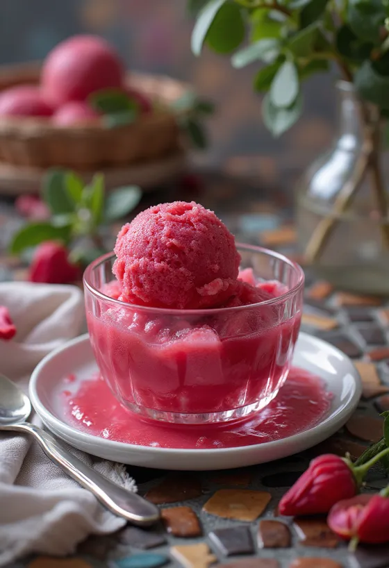 Hibiskusov sorbet domača osvežilna sladica