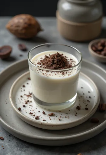 Panna cotta s kakavovimi zrni servirana