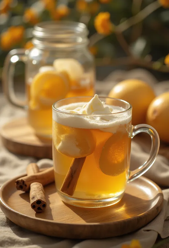 Medeni ingverjev cider postrežen v kozarcu