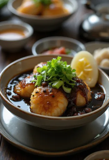 Tteokbokki z jajang omako, korejski riževi cmoki z začinjeno jajang omako, jajcem in kimčijem