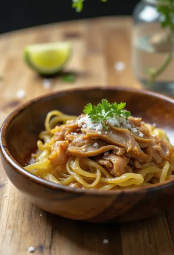 Kalua svinjina z zeljem, postrežena s sočnim mesom in svežo zelenjavo.
