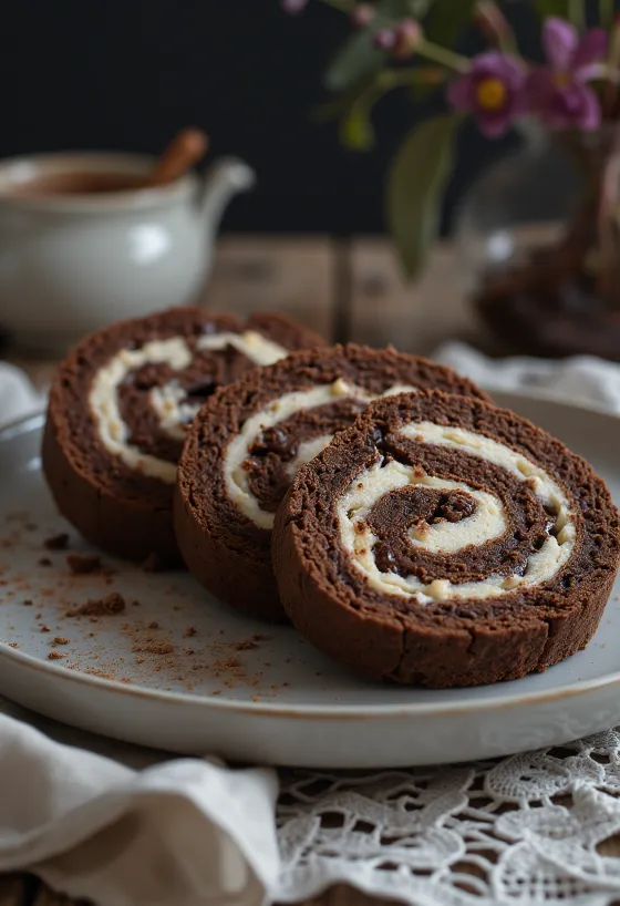 Bolo de Rolo s čokolado, s čokoladnim polnilom, v obliki rulade