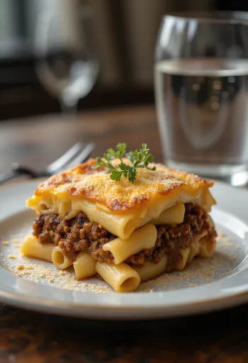 Pastitsio zloženka na krožniku