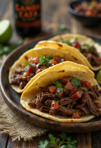 Tacos de res con salsa tamarindo na krožniku