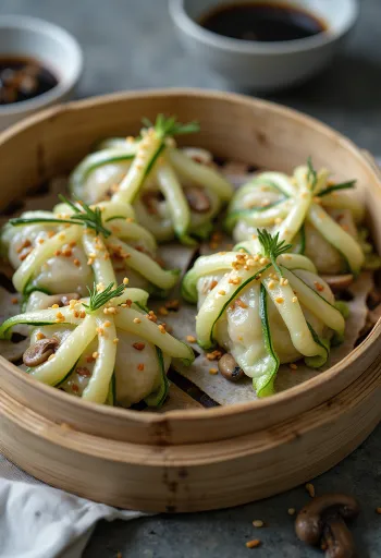 Bučkin zongzi, postrežen s svežim koriandrom in sezamom