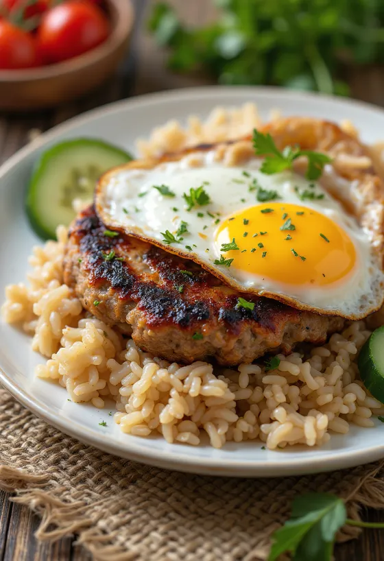 Cơm tấm z jajčno mesno štruco, postrežen s svežim koriandrom