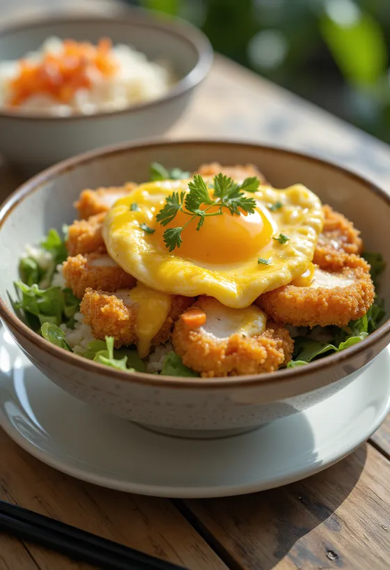 Katsudon piščanec z zelenjavo in curry omako na rižu