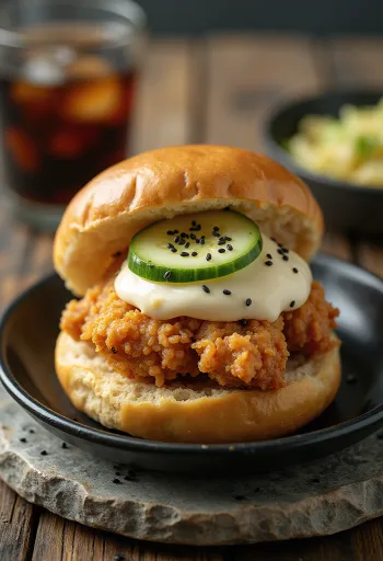 Fried Chicken Bao s hrustljavim piščančjim filejem in kumarami
