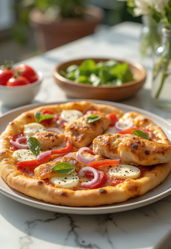 Piščančja pizza z rdečo papriko in mocarelo