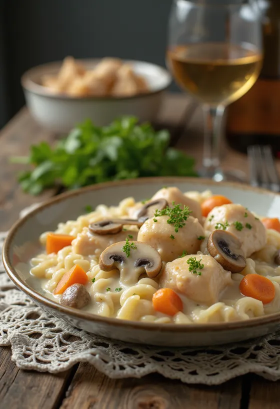 Chicken Fricassee postrežen s smetanovo omako
