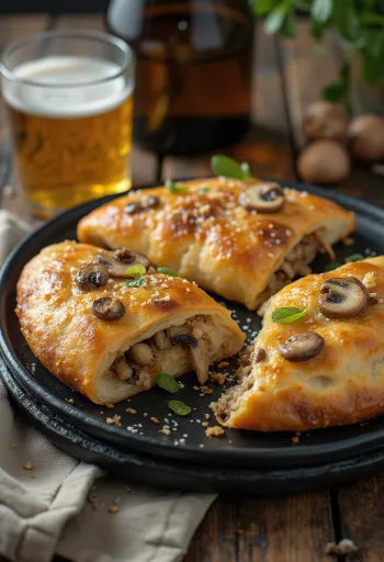 Sveže pečen Calzone z gobami in česnom
