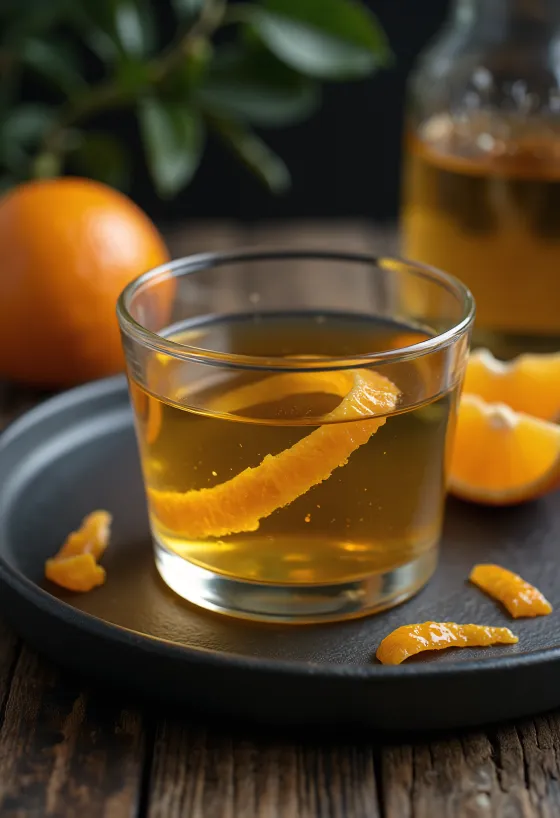 Pomarančni liker postrežen v steklenici