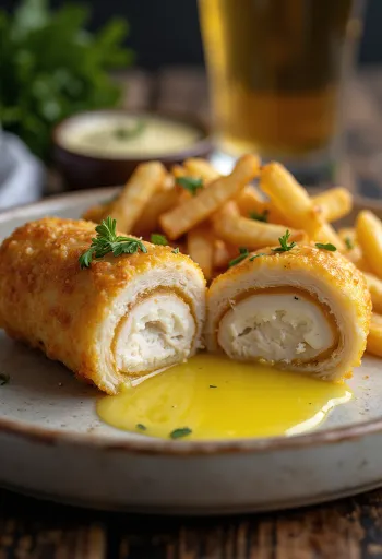 Chicken Kiev ocvrt do zlato rjave barve