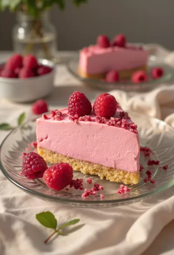 Malinova penasta torta, okrašena z malinami