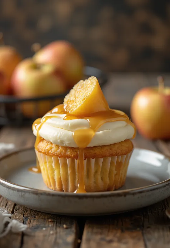 Karamelni jabolčni cupcake serviran