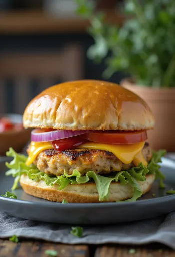 Puranji burger postrežen na krožniku