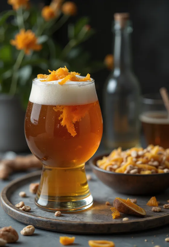 Pomarančno pivo postreženo v steklenici