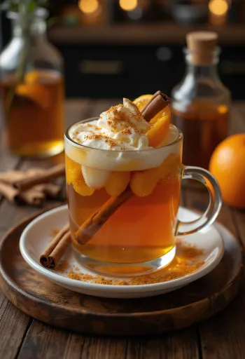 Pomarančno-cimetov cider postrežen v kozarcu