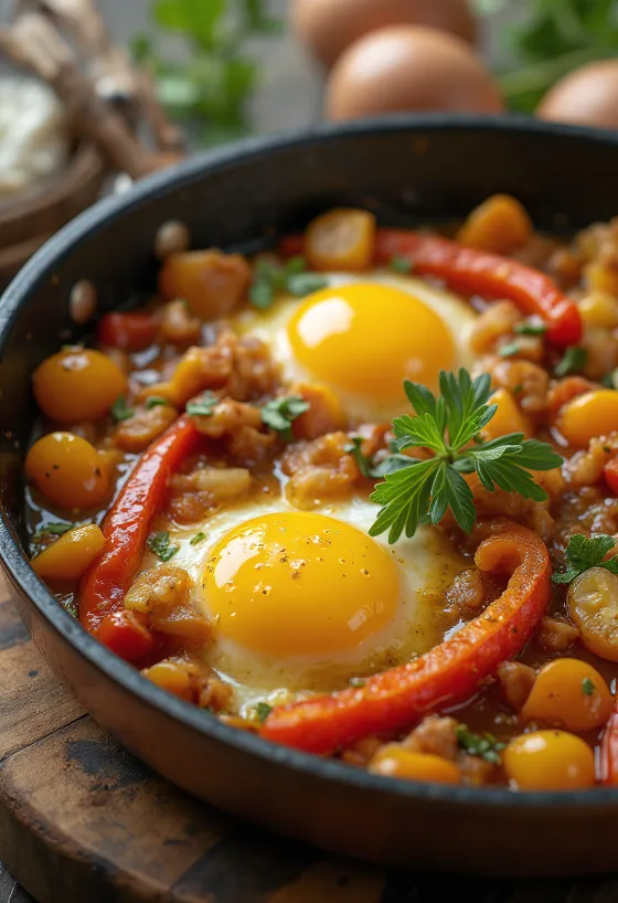 Ratatouille s pisano pečeno zelenjavo, okrašen s svežimi zelišči