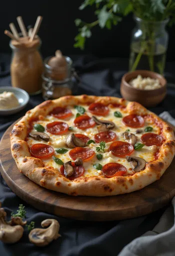 Postrežena pica Pepperoni z gobami